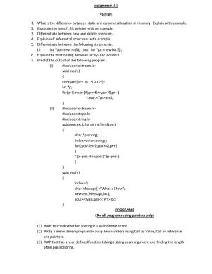 CBSE Worksheets for Class 11 Computer Science Pointers Assignment
