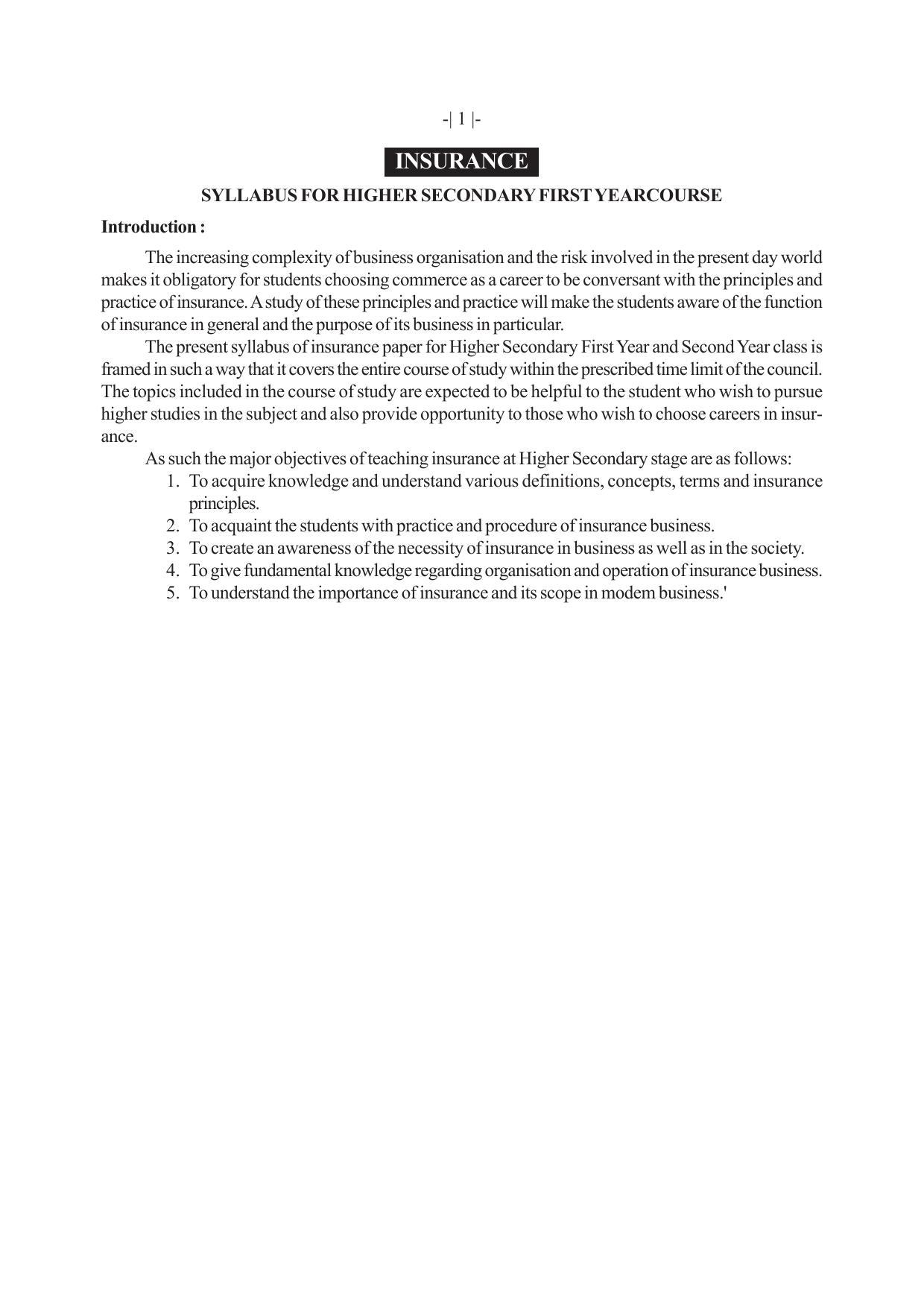 AHSEC 1st Year Insurance Syllabus - Page 1