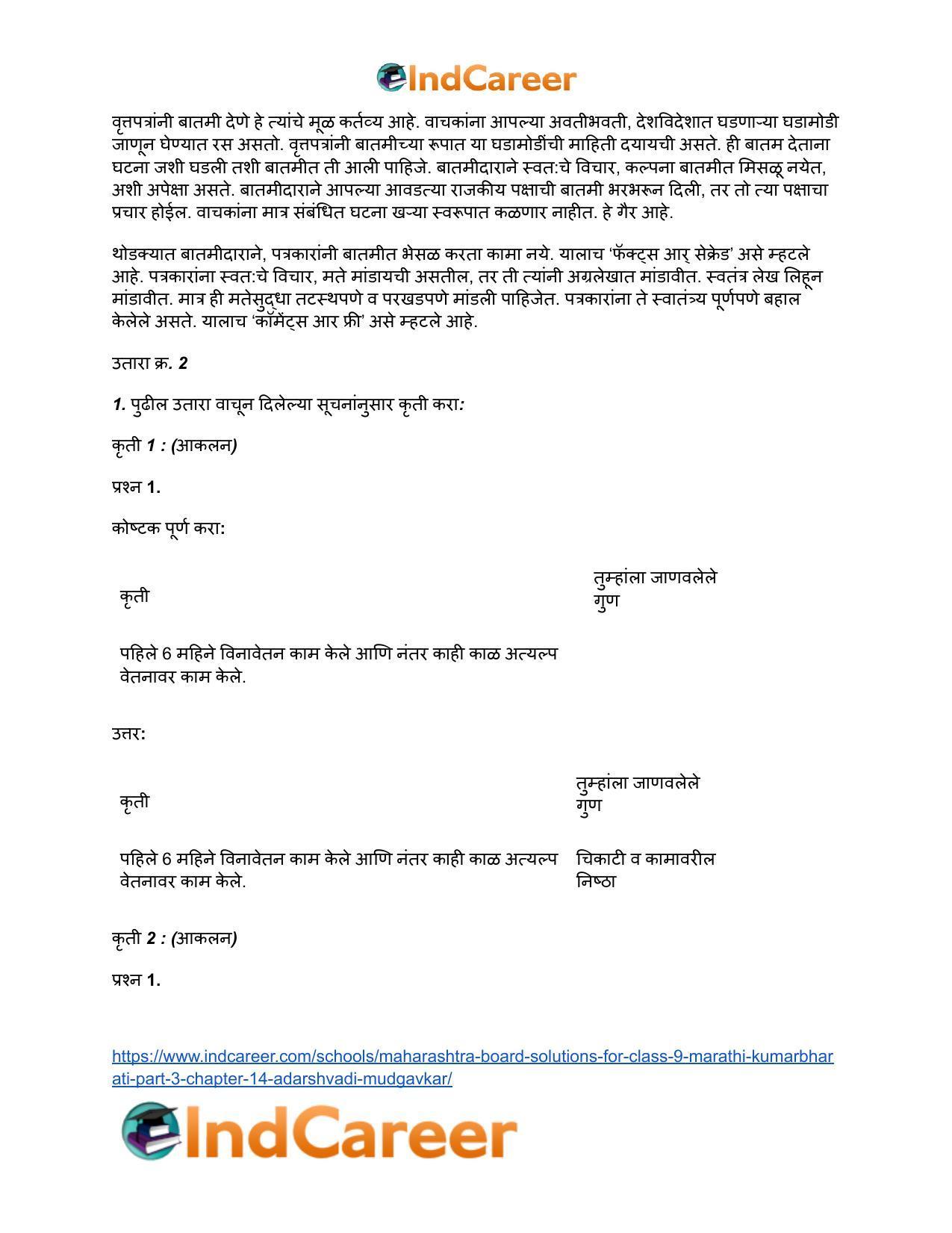 Maharashtra Board Solutions for Class 9- Marathi Kumarbharati (Part- 3): Chapter 14- आदर्शवादी मुळगावकर - Page 11