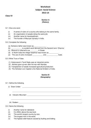 CBSE Worksheets for Class 6 Social Science Assignment 16