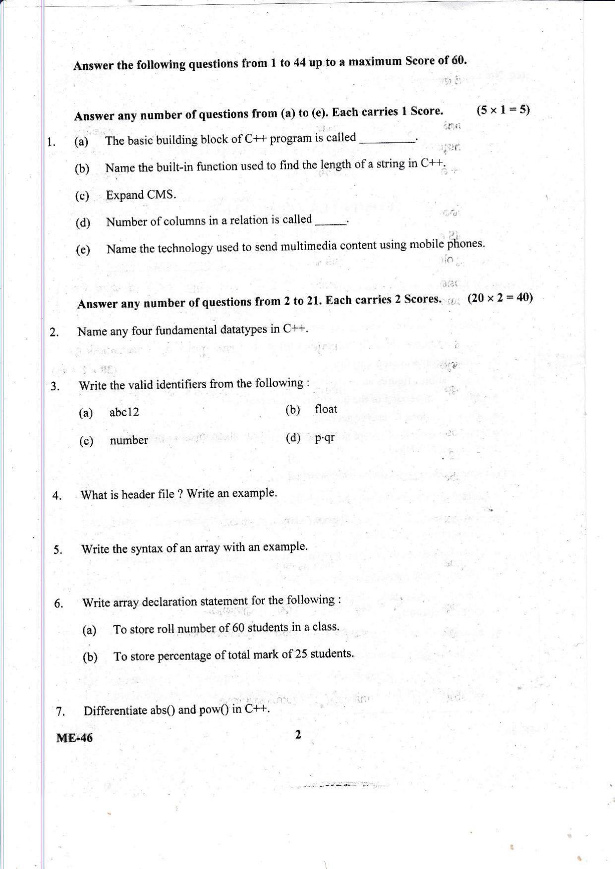  Kerala Plus Two 2021 Computer Application (Commerce) Model Question Paper - Page 2