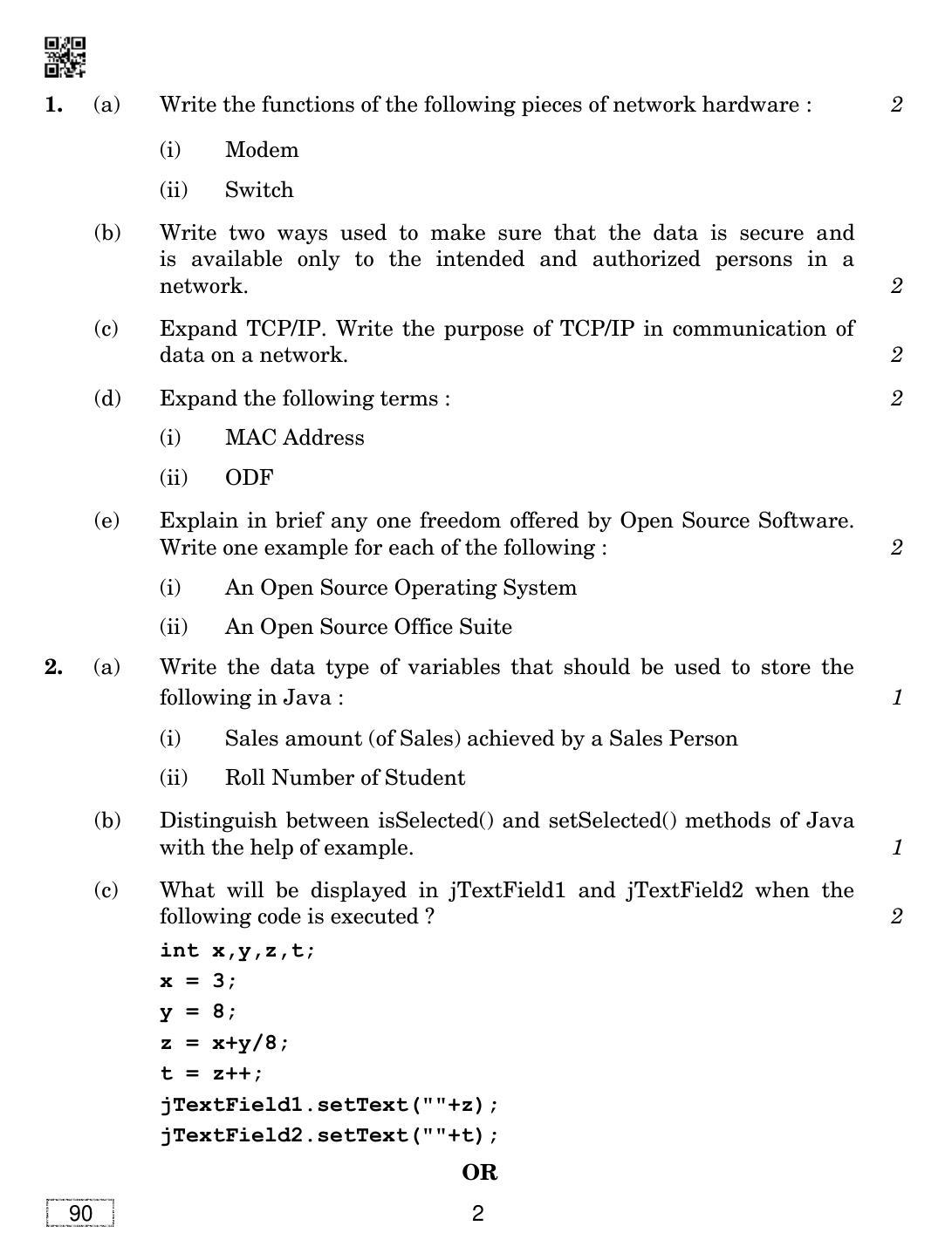 CBSE Class 12 90 Informatics Practices 2019 Question Paper - IndCareer Docs