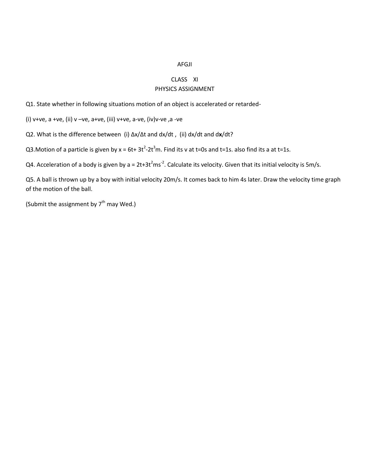 CBSE Worksheets for Class 11 Physics Assignment 3 - Page 1