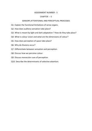 CBSE Worksheets for Class 11 Psychology Sensory Attentional and Perceptual Process Assignment 2