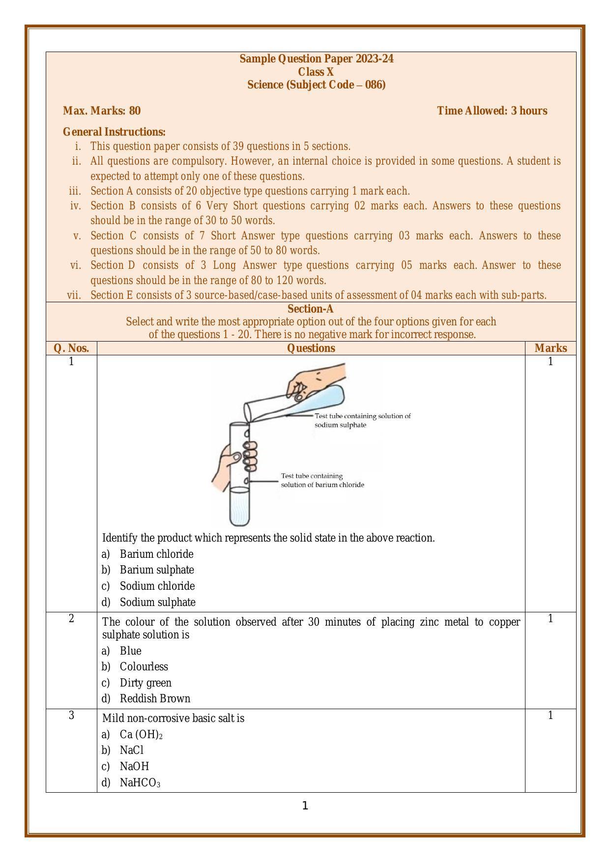 CBSE Class 10 Science Sample Paper 2024 IndCareer Docs   A 1 