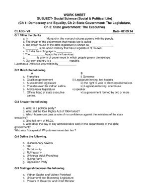 CBSE Worksheets for Class 7 Science Democracy and Equality Assignment