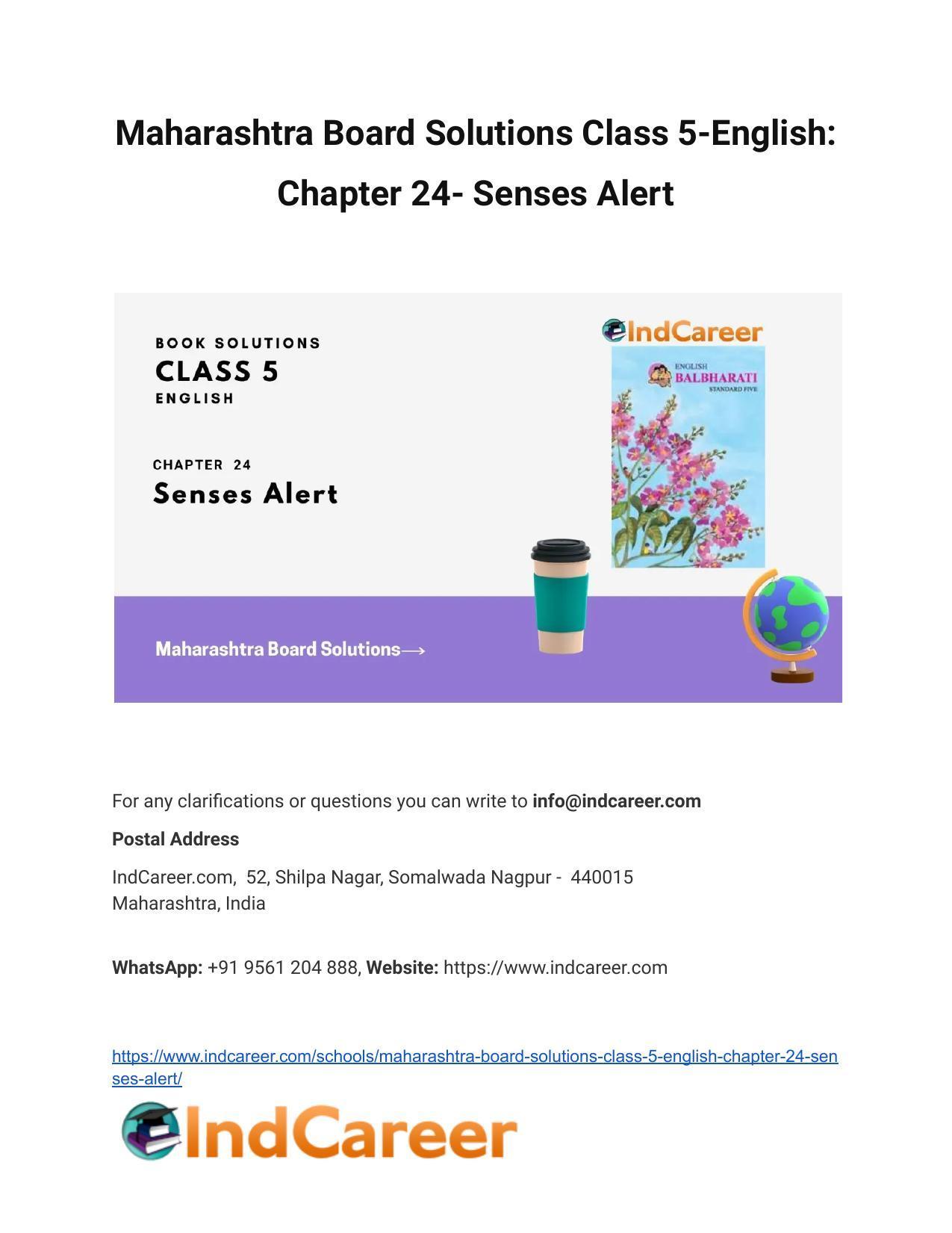 Maharashtra Board Solutions Class 5 English Chapter 24 Senses Alert IndCareer Docs