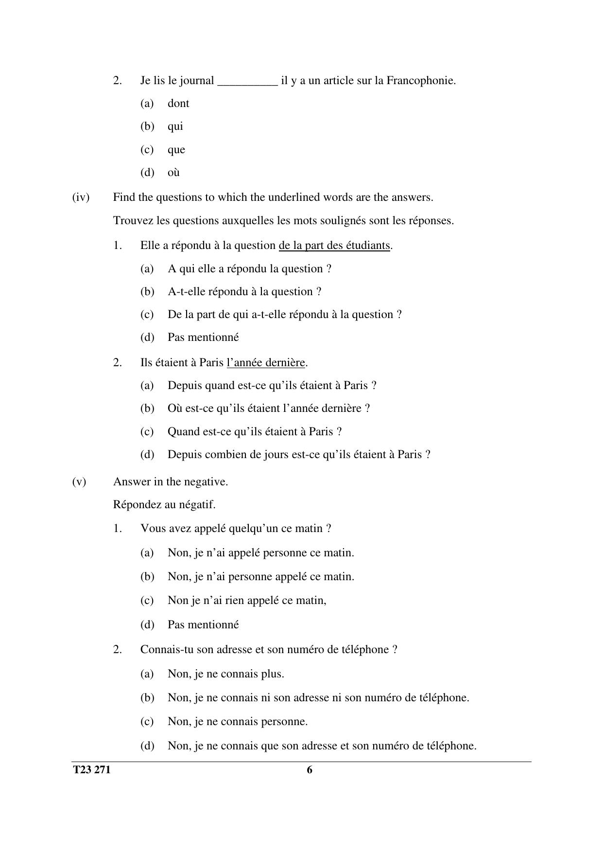 ICSE Class 10 FRENCH 2023 Question Paper - Page 6