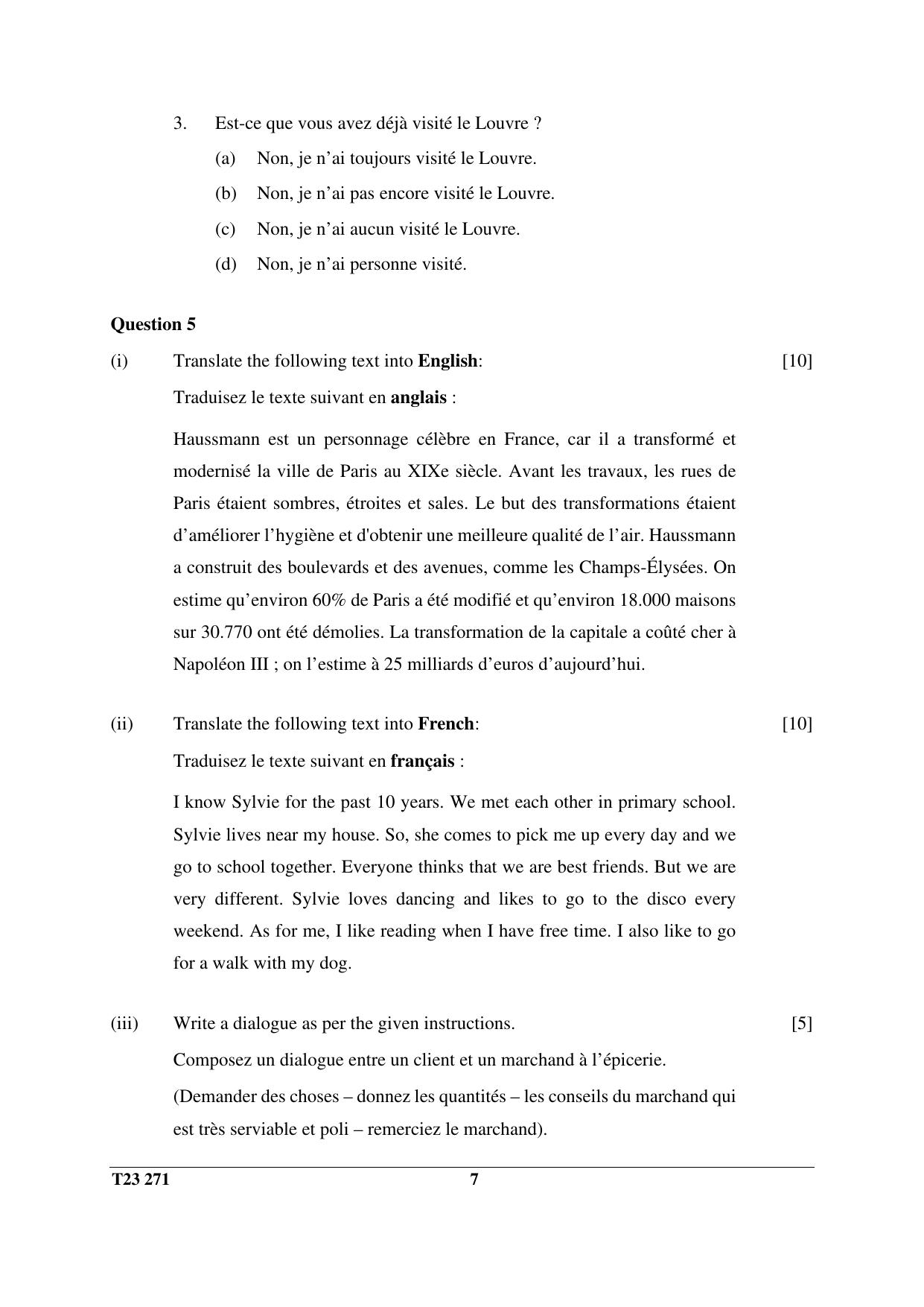 ICSE Class 10 FRENCH 2023 Question Paper - Page 7