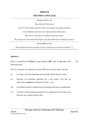 ICSE Class 10 FRENCH 2023 Question Paper