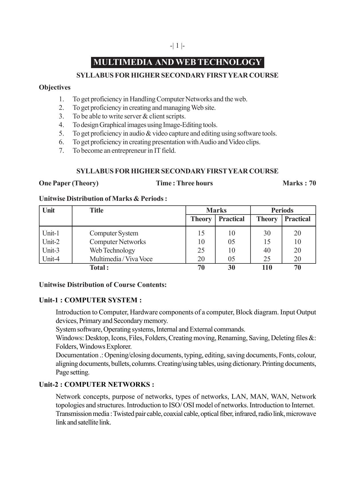 AHSEC 1st Year Multimedia-and-Web-Technology Syllabus - Page 1