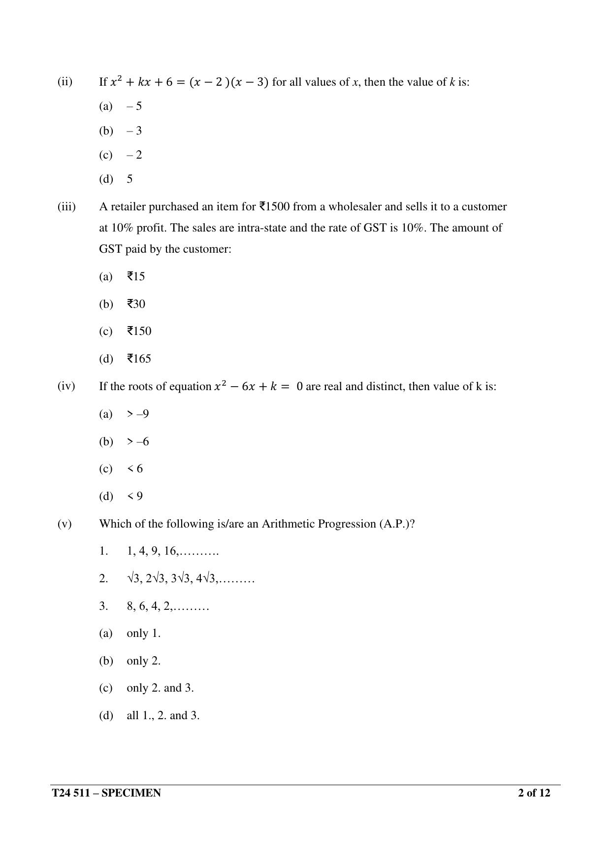 ICSE Class 10  2024 Mathematics Sample Paper - Page 2