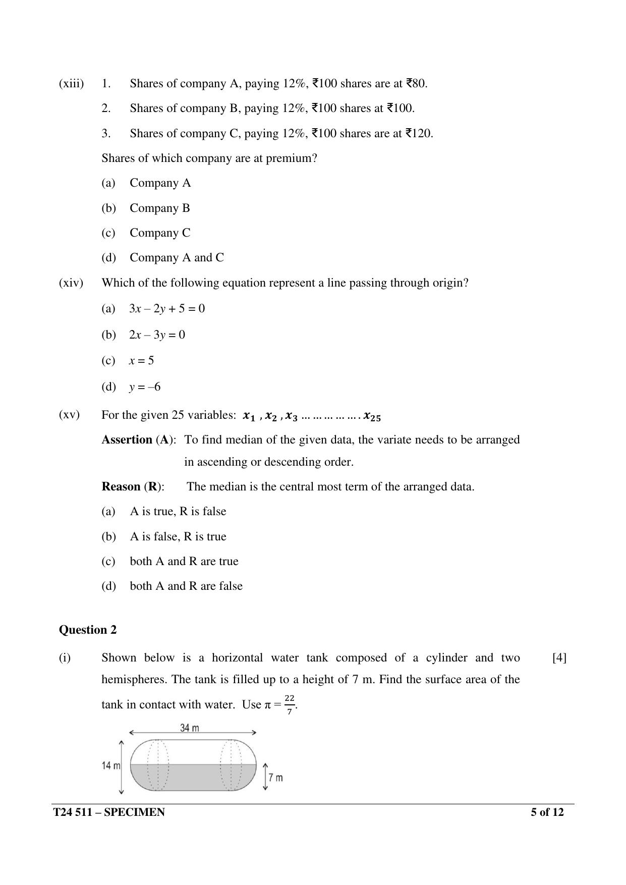 ICSE Class 10  2024 Mathematics Sample Paper - Page 5