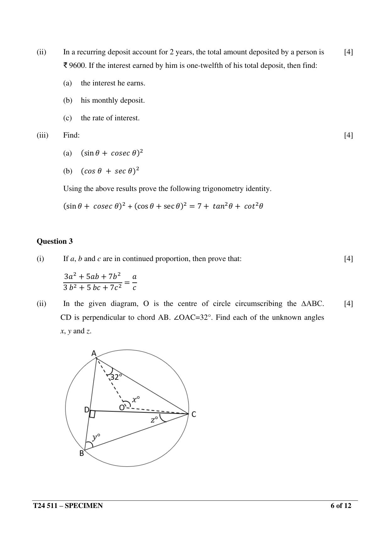 ICSE Class 10  2024 Mathematics Sample Paper - Page 6