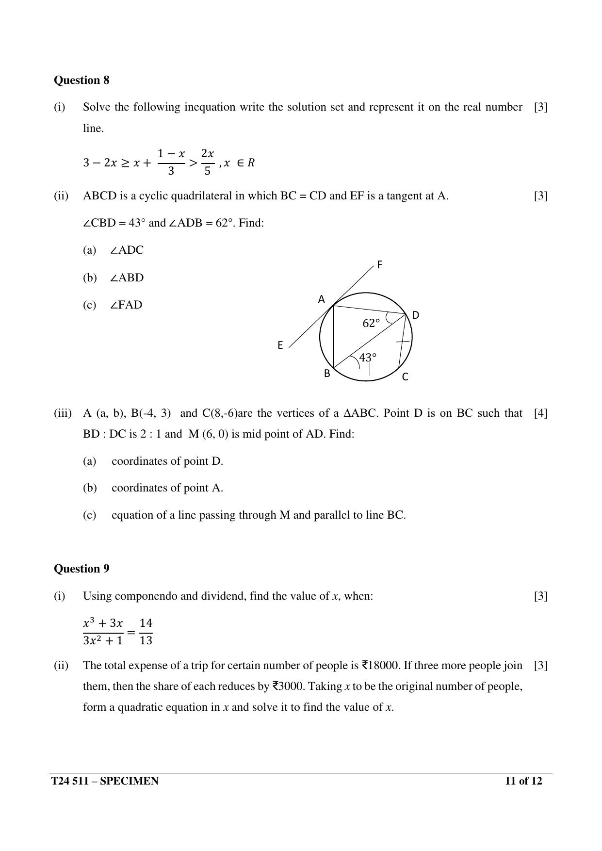 ICSE Class 10  2024 Mathematics Sample Paper - Page 11