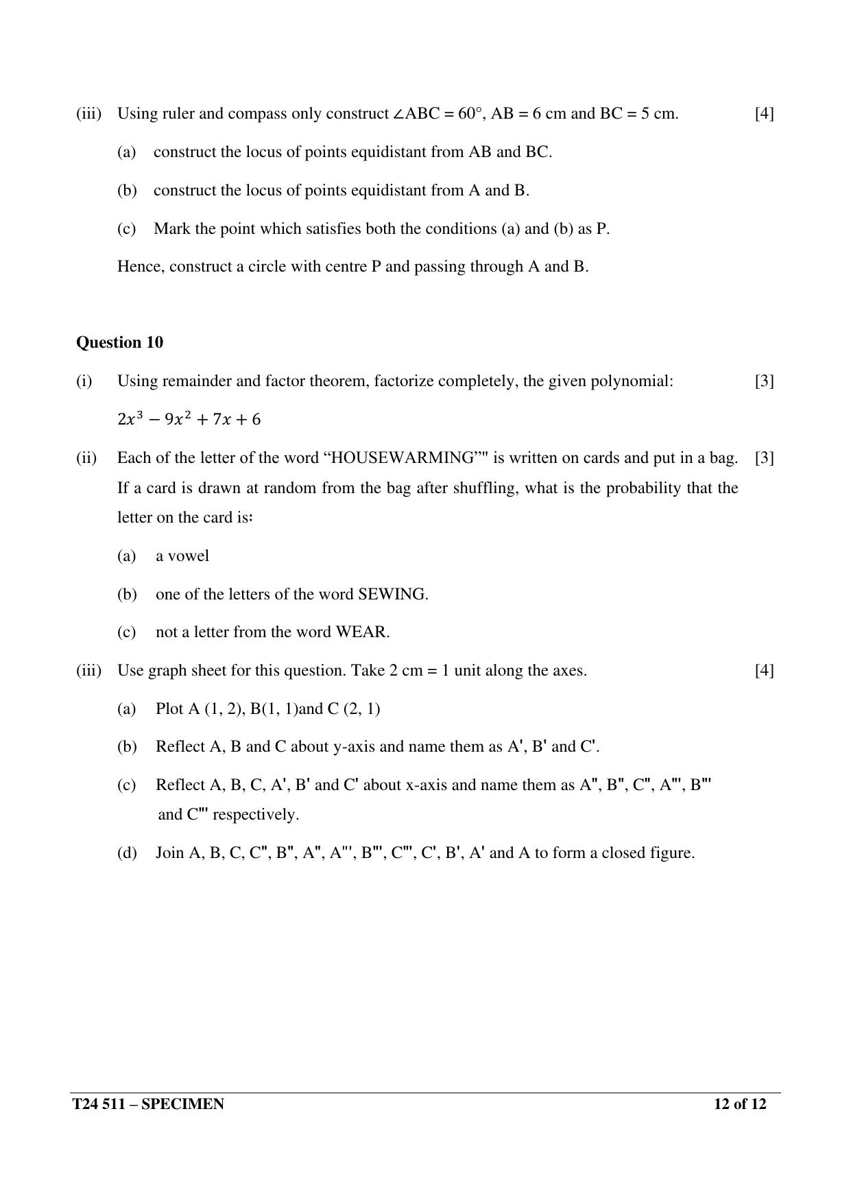 ICSE Class 10  2024 Mathematics Sample Paper - Page 12