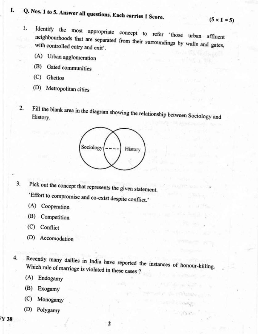 Kerala Plus One 2019  Sociology Question Paper - Page 2