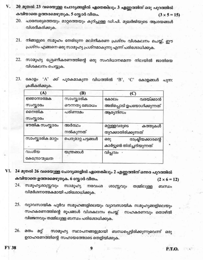 Kerala Plus One 2019  Sociology Question Paper - Page 9
