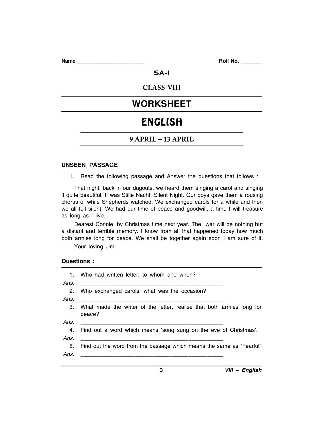 class 8 english assignment