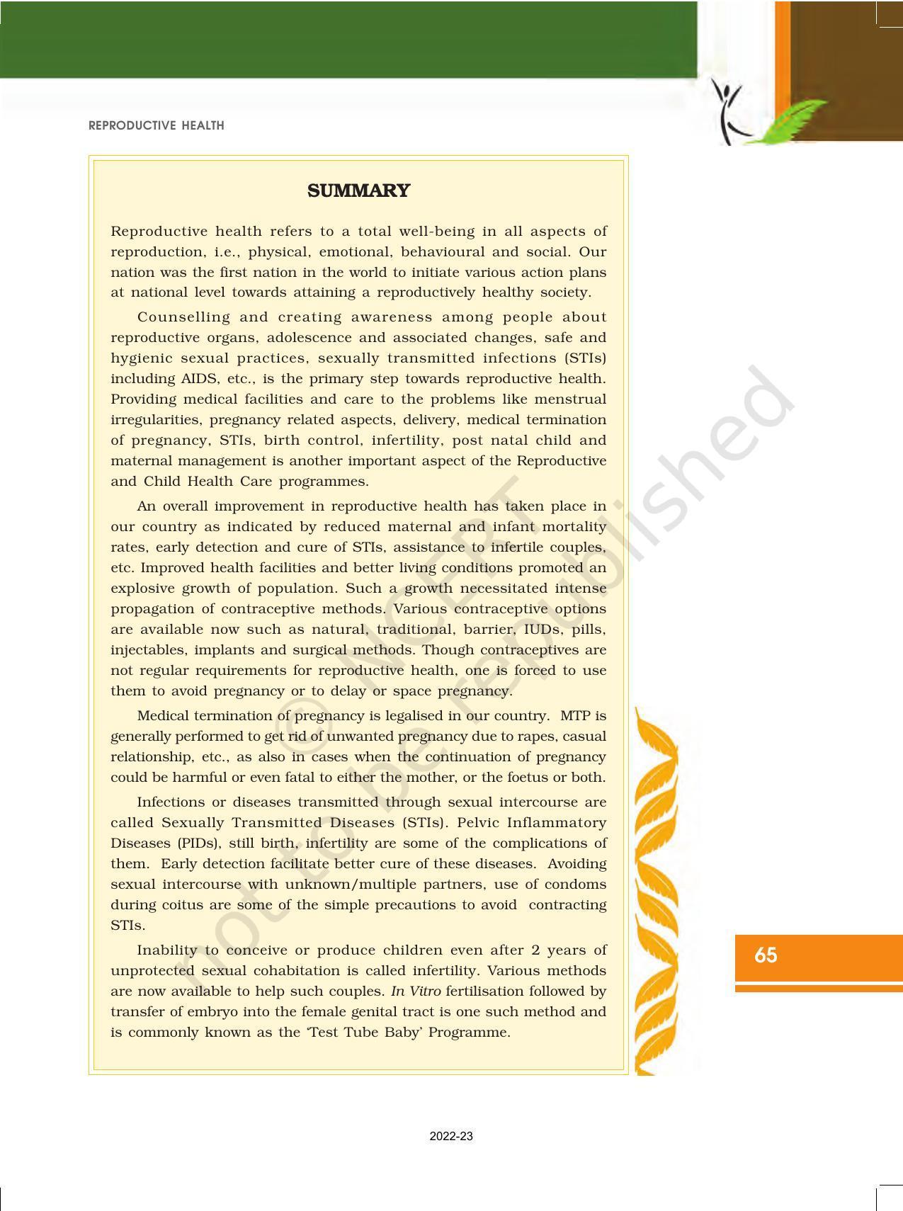 Ncert Book For Class 12 Biology Chapter 4 Reproductive Health Indcareer Docs