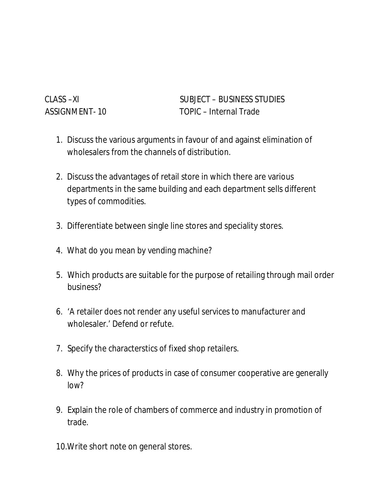 CBSE Worksheets for Class 11 Business Studies Assignment 18 - Page 1