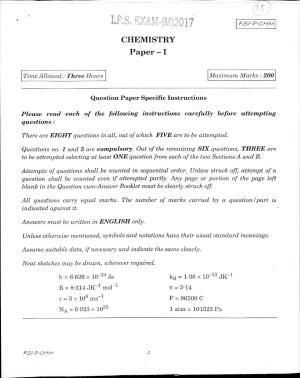 SGRDUHS 2017 B.Sc Nursing Chemistry IFS Question Papers (Paper - I)