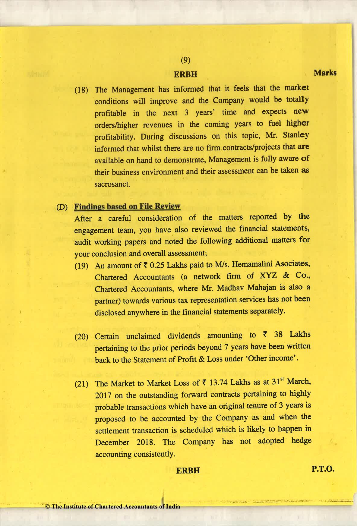 CA Final May 2018 Question Paper - Paper 6F – Multidisciplinary Case Study - Page 9