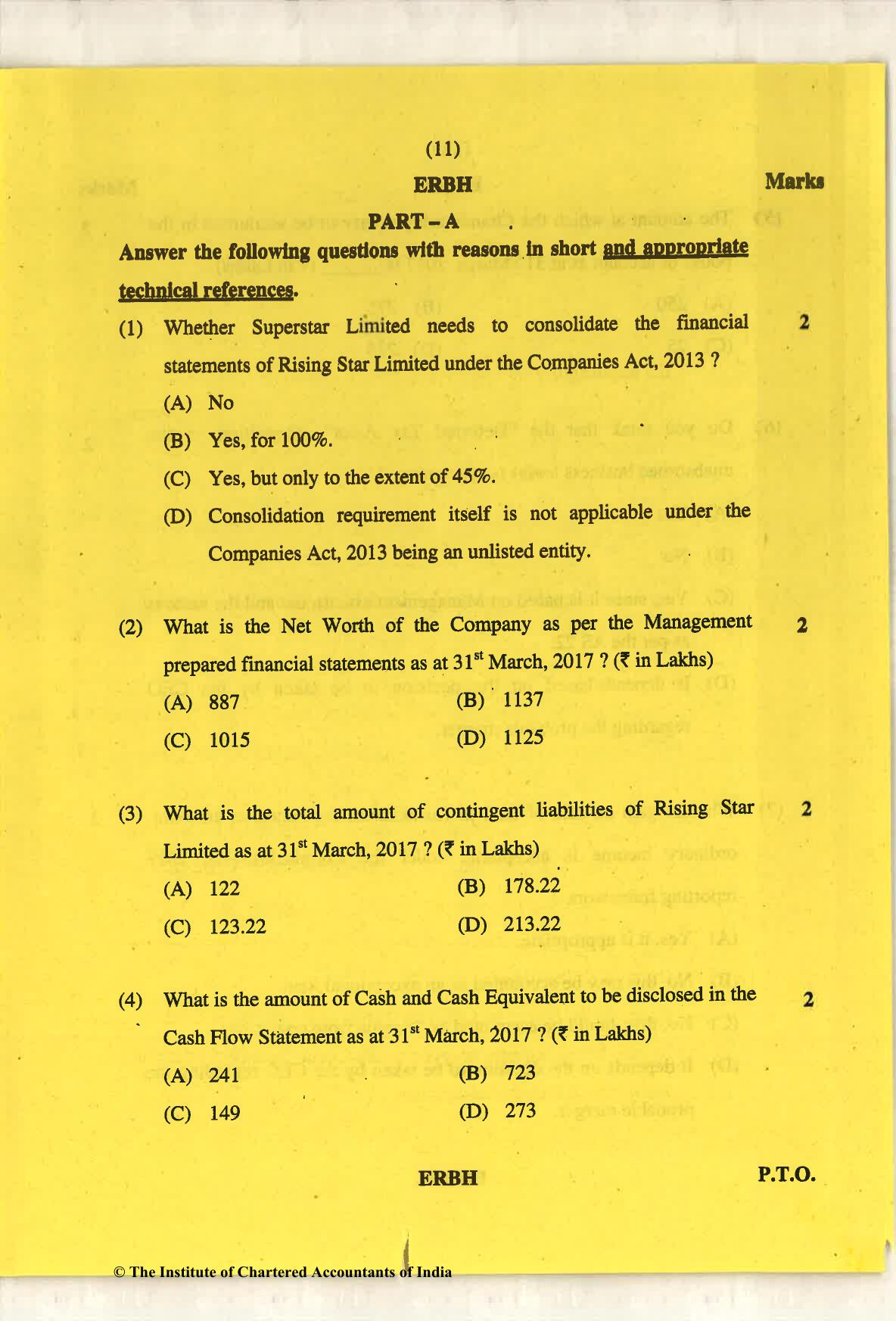 CA Final May 2018 Question Paper - Paper 6F – Multidisciplinary Case Study - Page 11