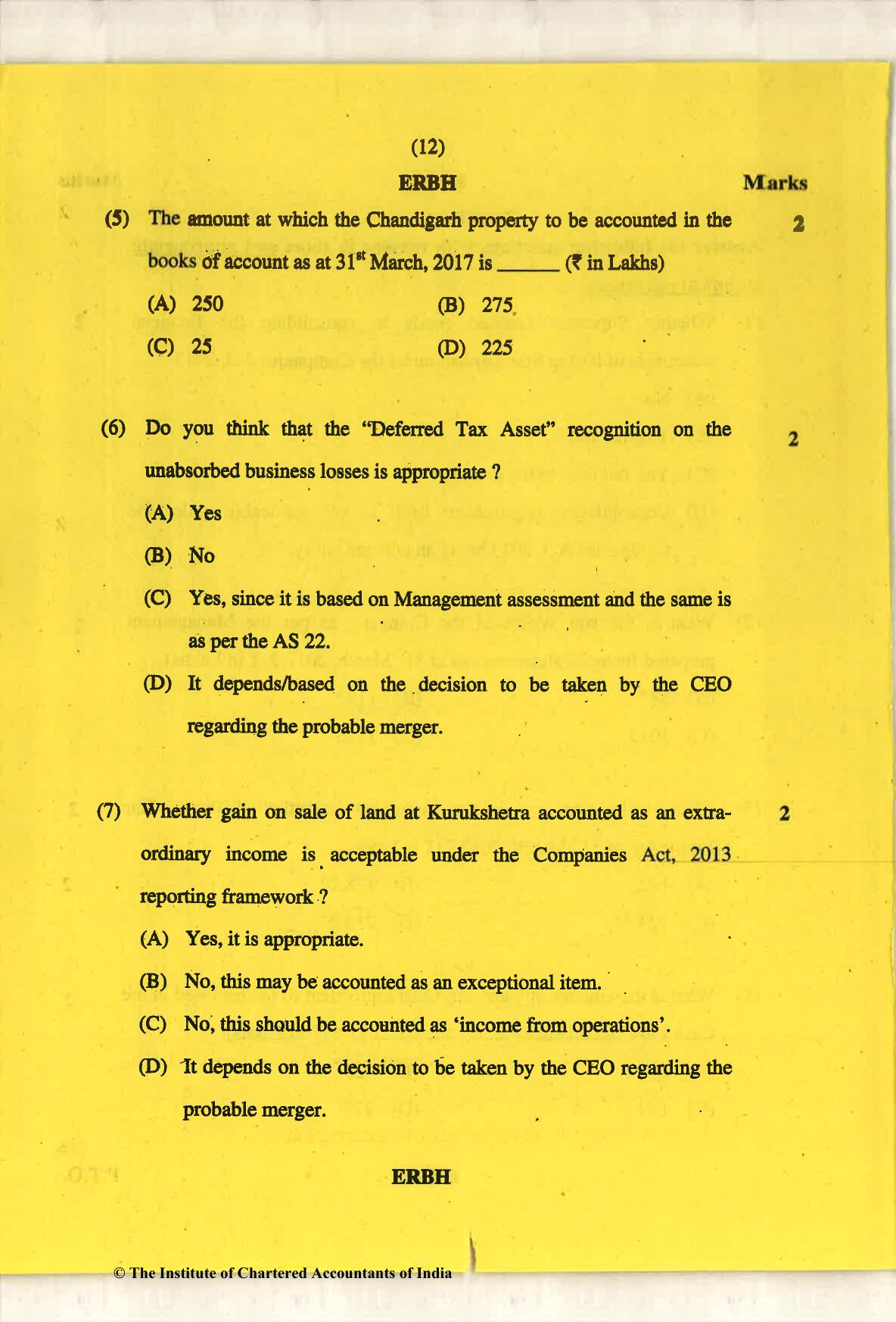 CA Final May 2018 Question Paper - Paper 6F – Multidisciplinary Case Study - Page 12