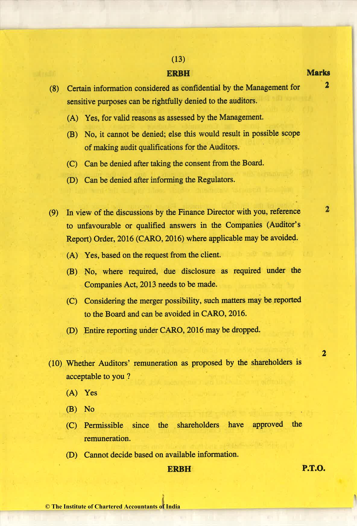 CA Final May 2018 Question Paper - Paper 6F – Multidisciplinary Case Study - Page 13