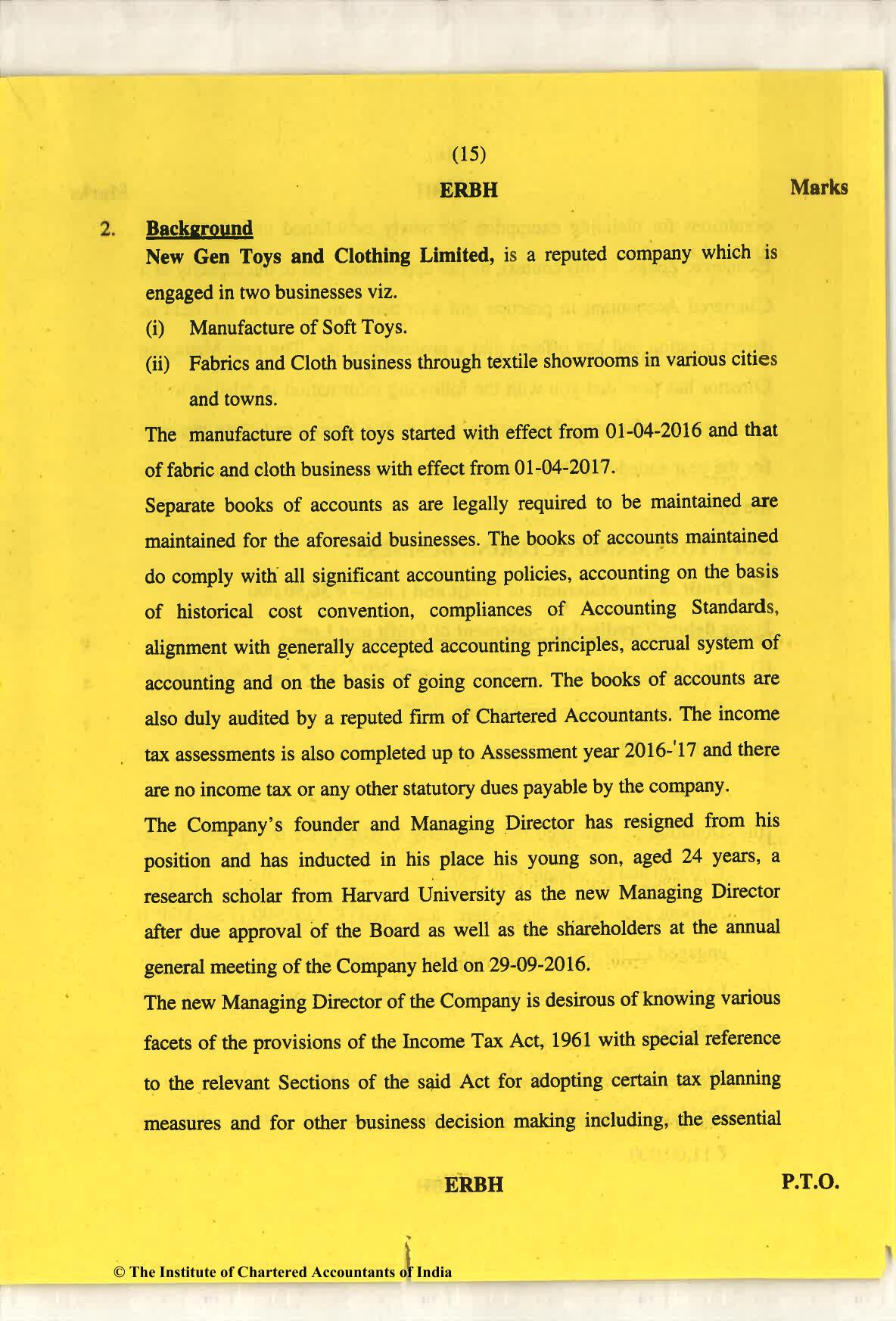 CA Final May 2018 Question Paper - Paper 6F – Multidisciplinary Case Study - Page 15