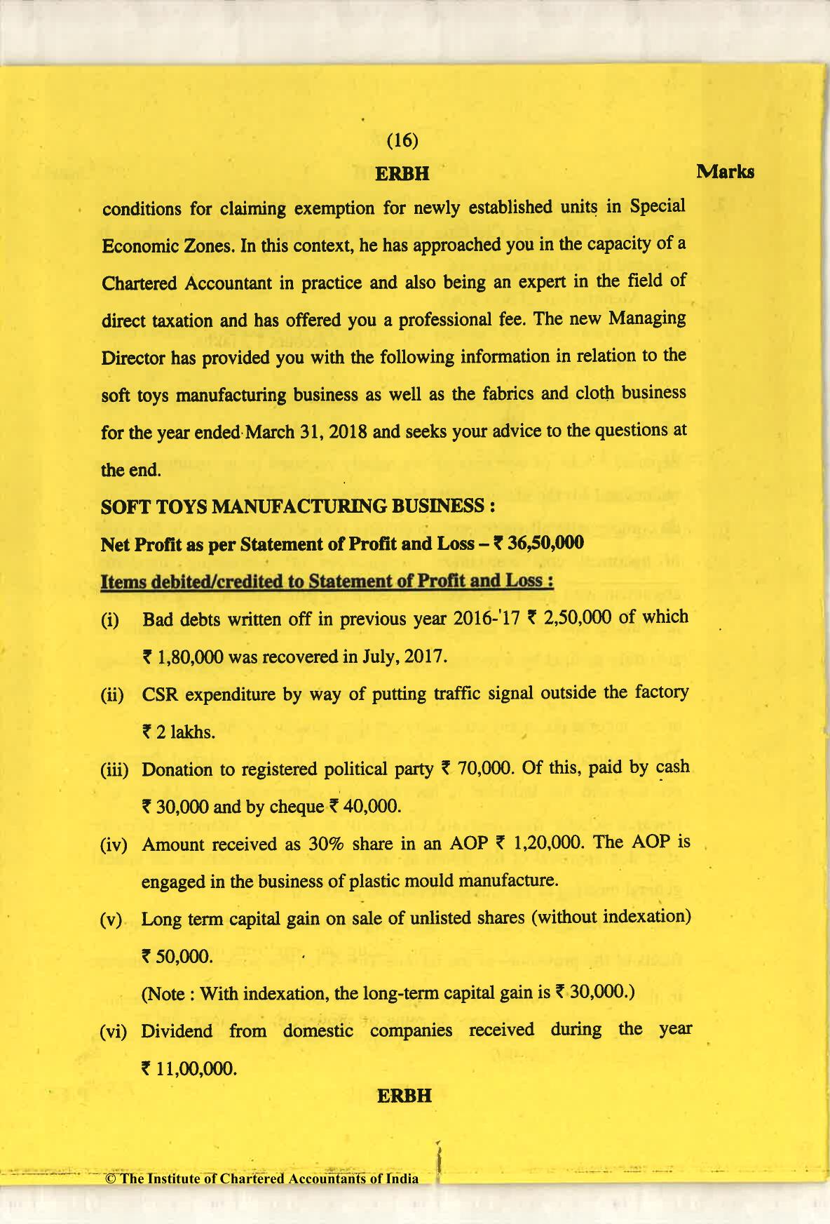 CA Final May 2018 Question Paper - Paper 6F – Multidisciplinary Case Study - Page 16