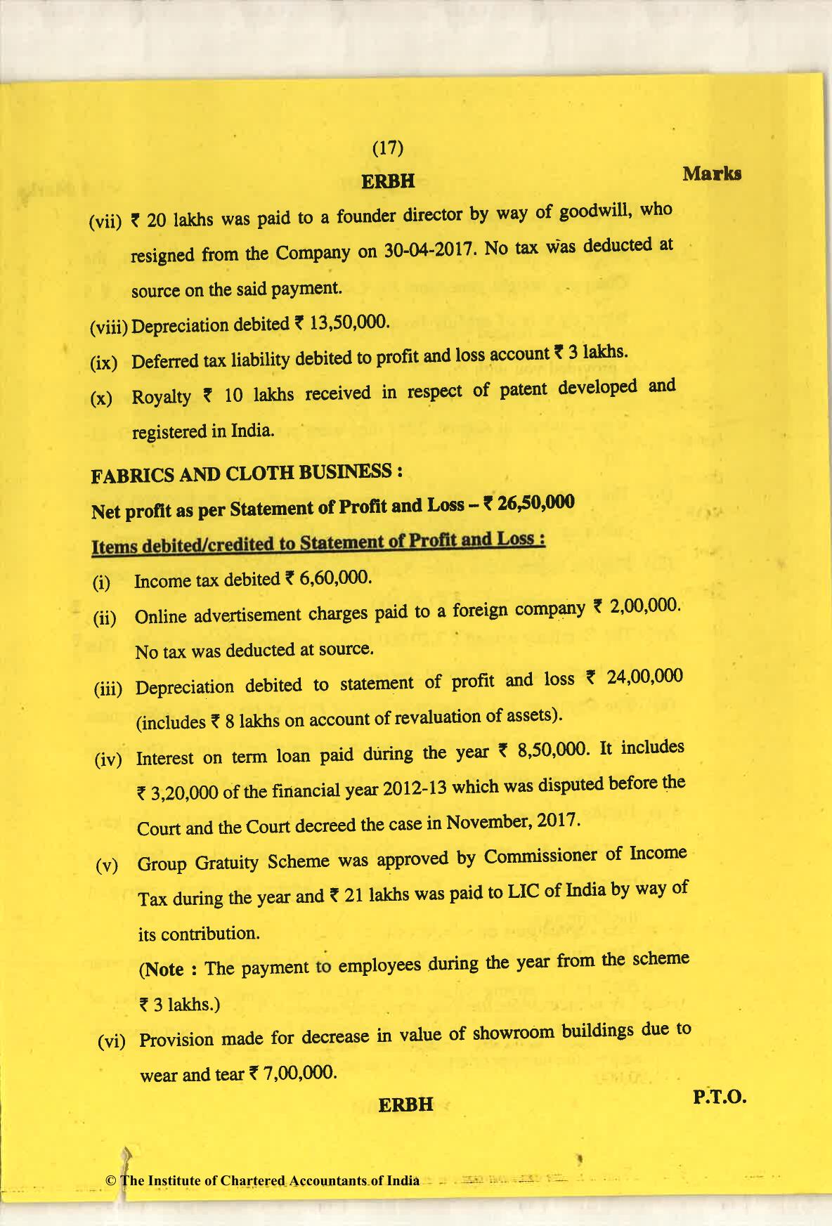 CA Final May 2018 Question Paper - Paper 6F – Multidisciplinary Case Study - Page 17