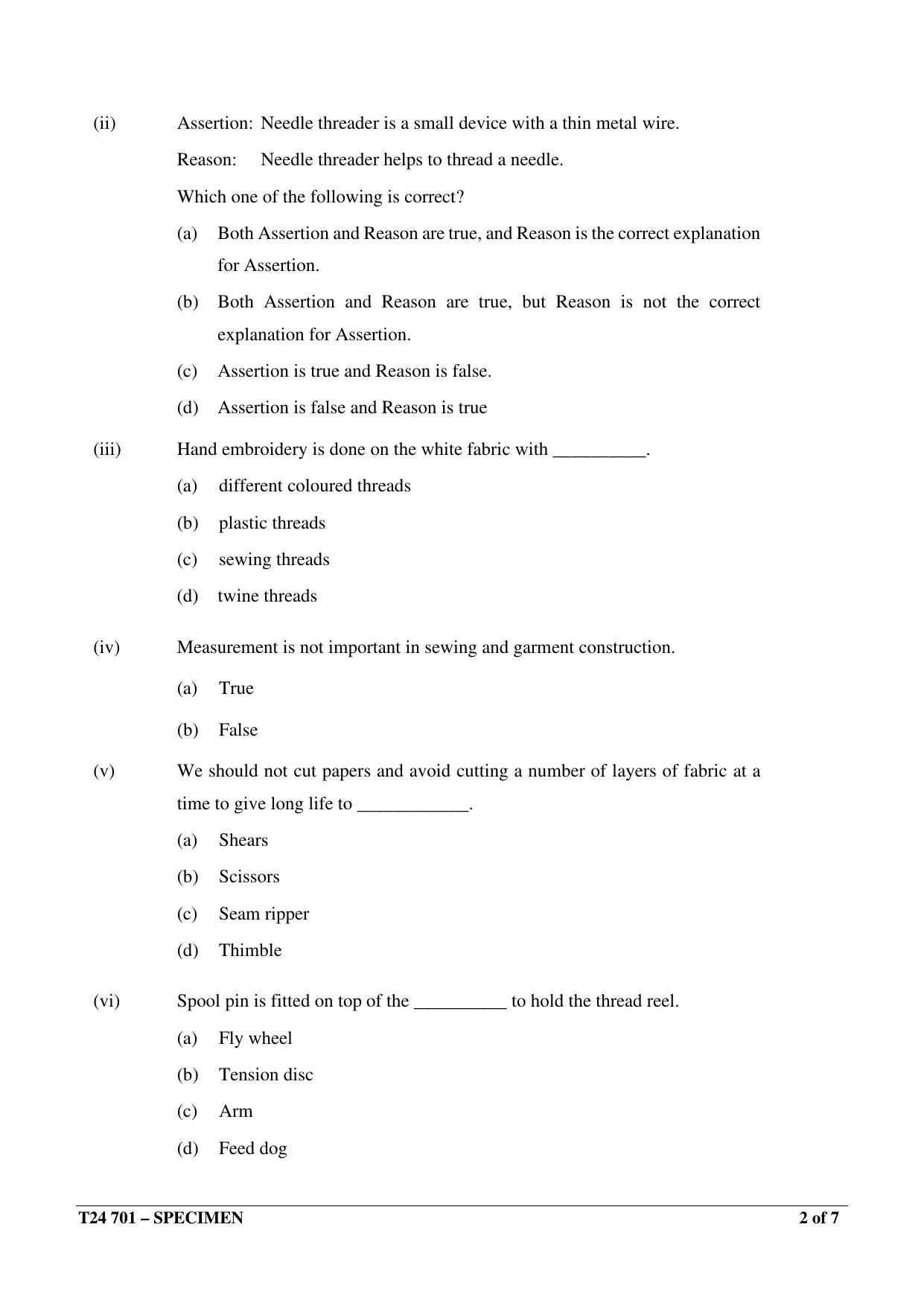 ICSE Class 10  2024 FASHION DESIGNING Sample Paper - Page 2