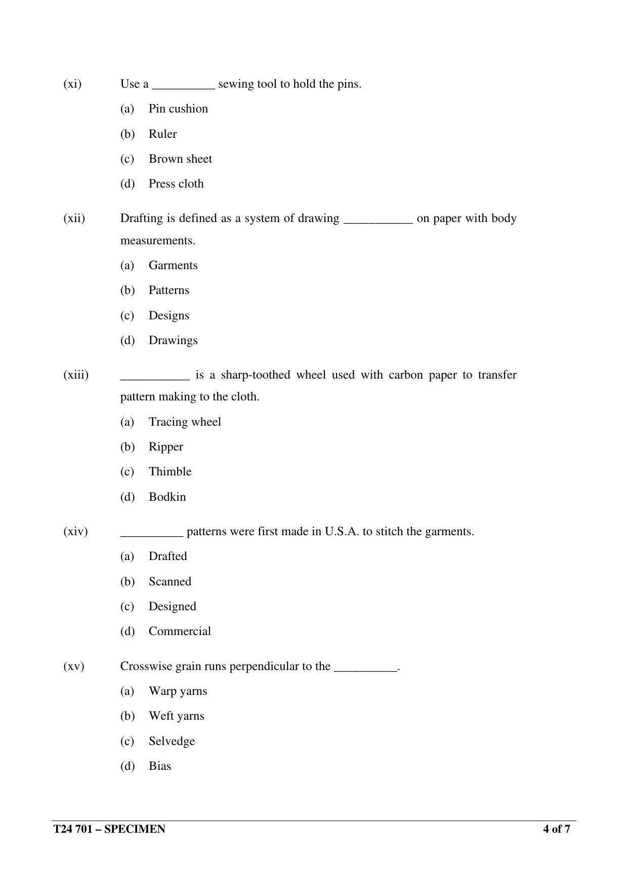 ICSE Class 10  2024 FASHION DESIGNING Sample Paper - Page 4