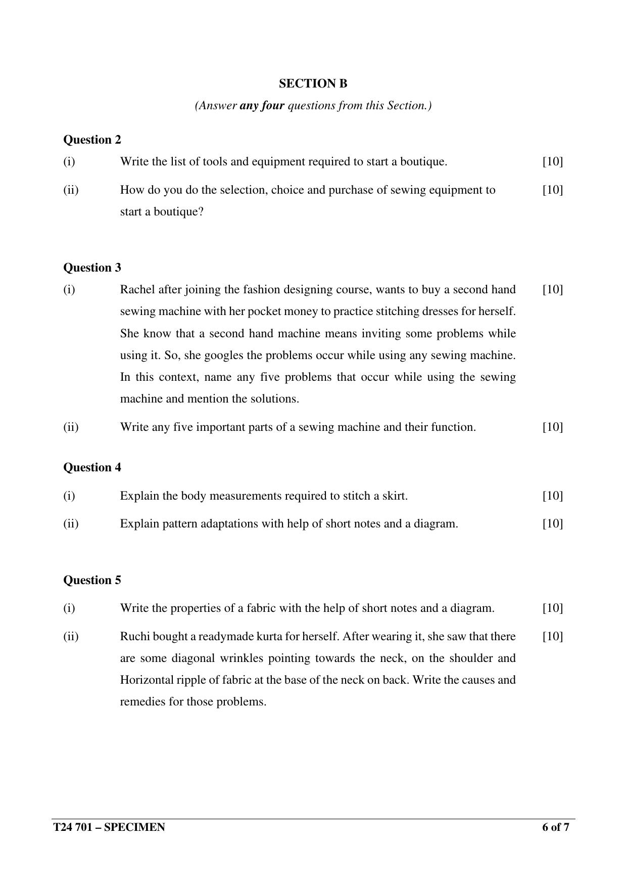 ICSE Class 10  2024 FASHION DESIGNING Sample Paper - Page 6