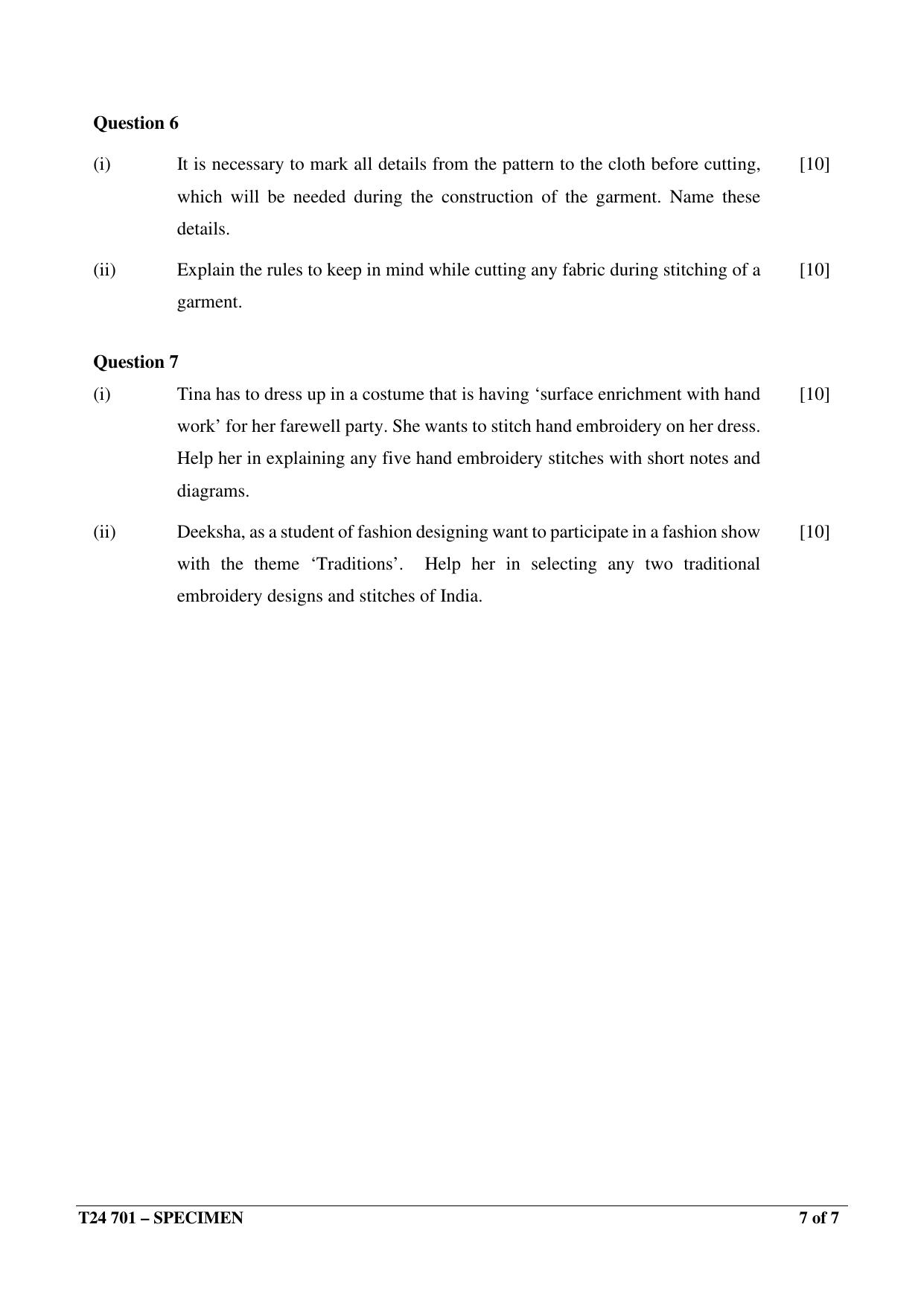 ICSE Class 10  2024 FASHION DESIGNING Sample Paper - Page 7