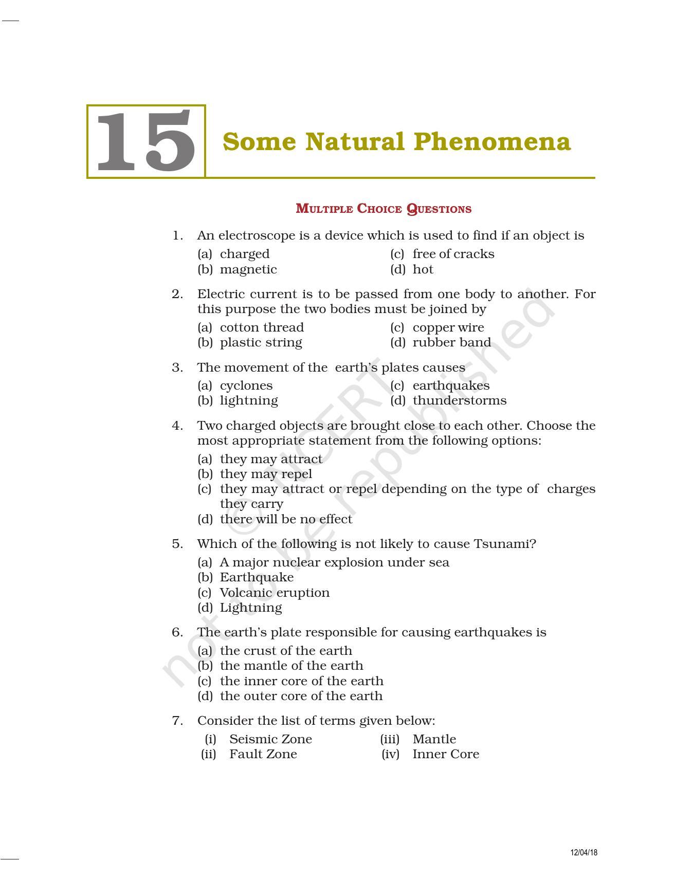 Ncert Exemplar Book For Class 8 Science Chapter 15 Some Natural Phenomena