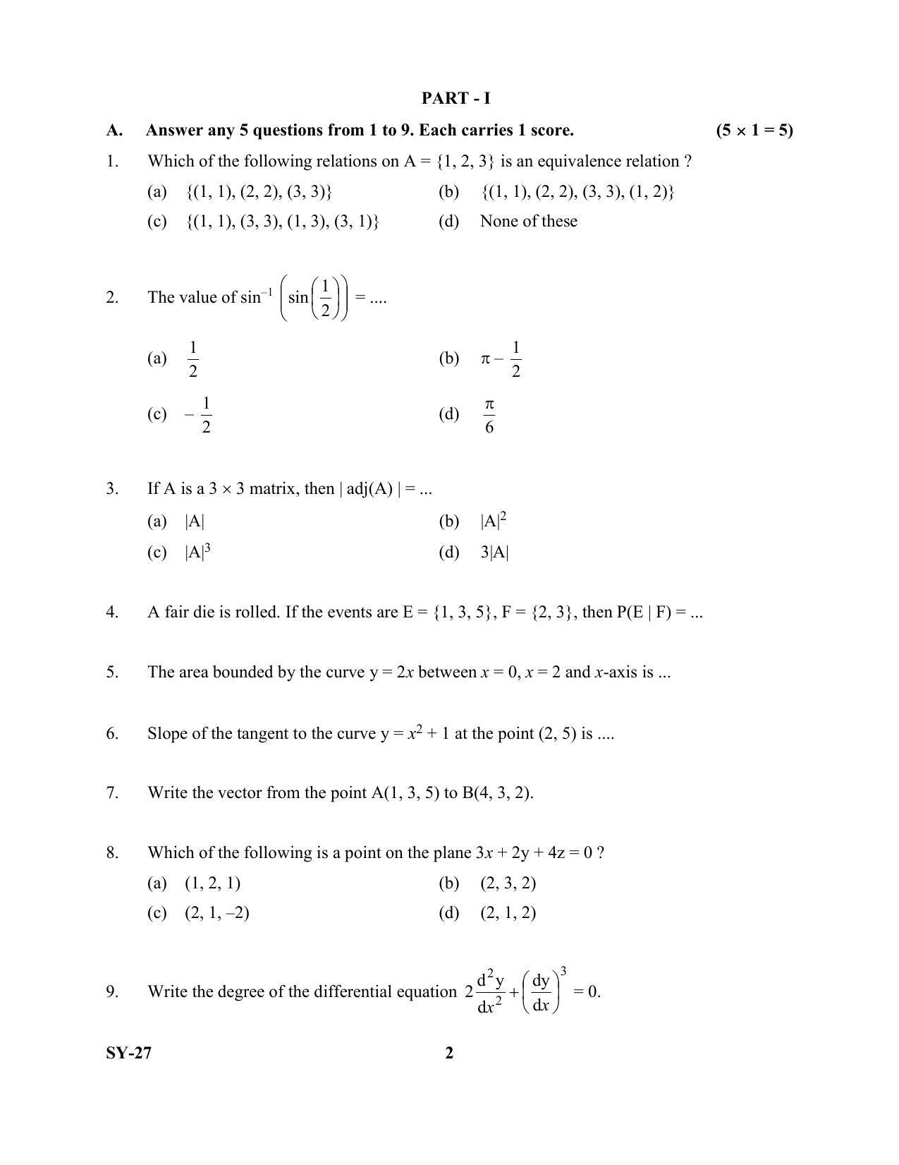 Kerala Plus Two Question Paper 2022 - Maths Science - IndCareer Docs