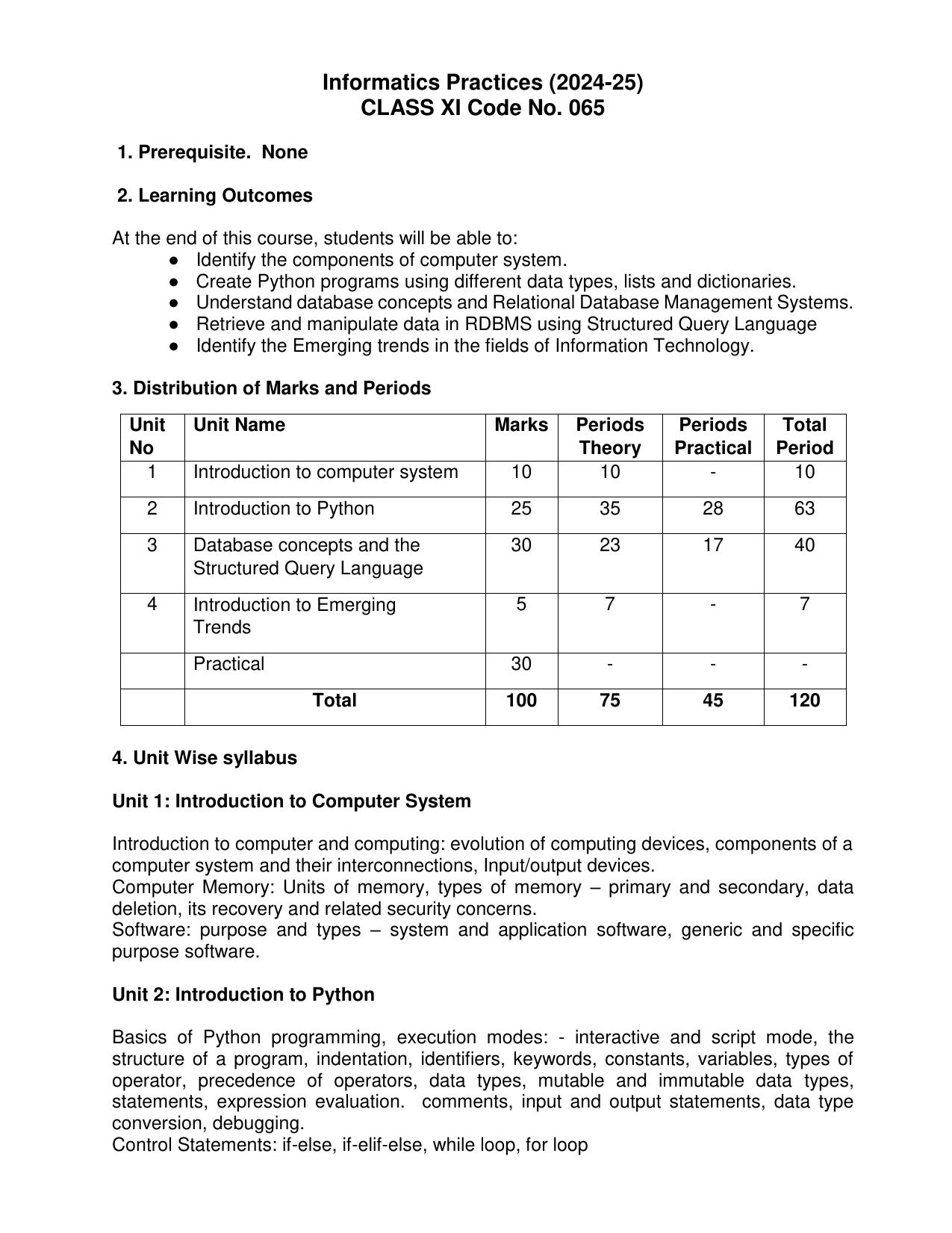 CBSE Class 11 & 12 Syllabus 2022-23 - Informatics Practice - IndCareer Docs