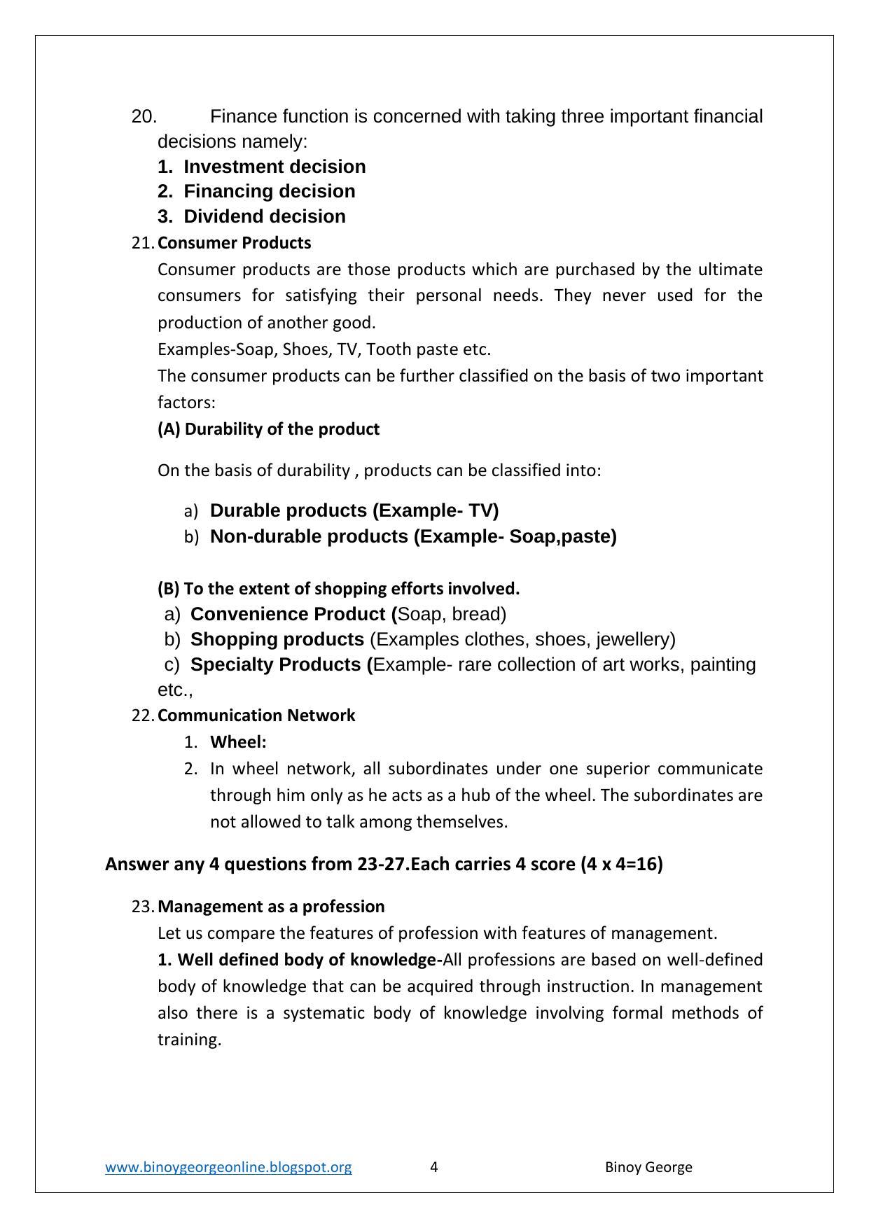 Kerala Plus Two 2023 Business Studies Model Answer Key - Page 4