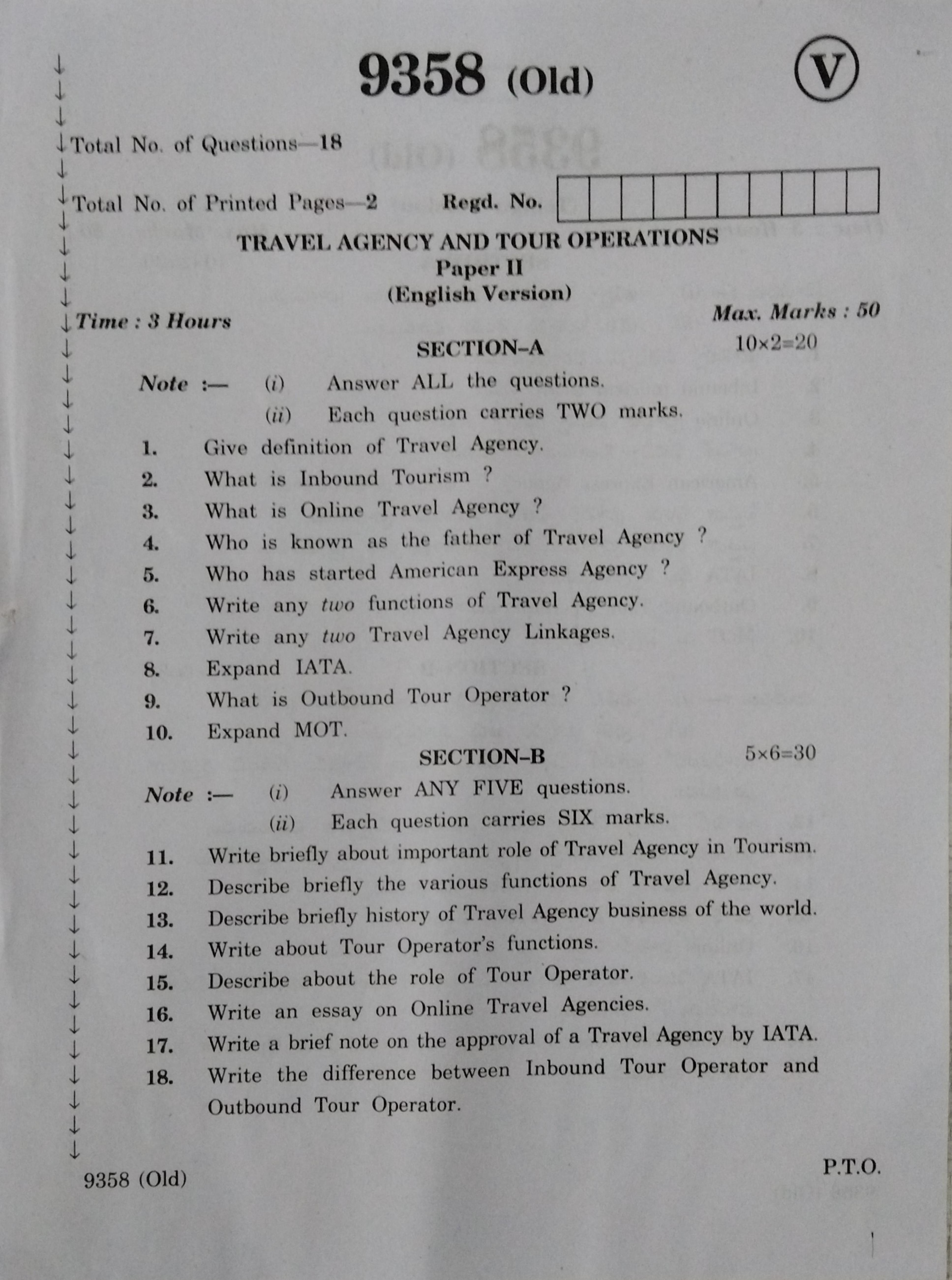 AP Inter 2nd Year Vocational Question Paper March - 2020 - Travel ...