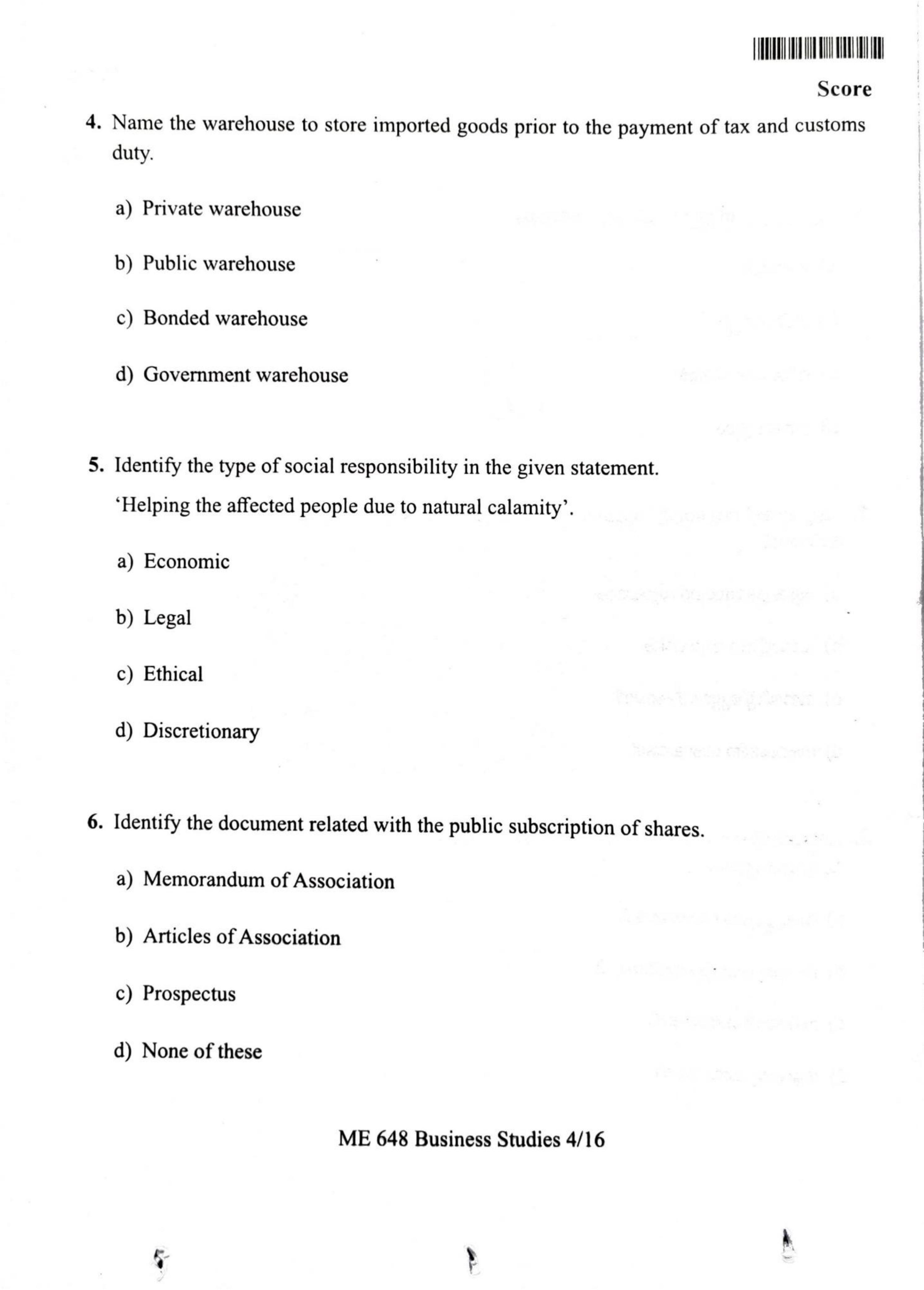 Kerala Plus One 2022 Business Studies Question Papers (Model) - Page 4