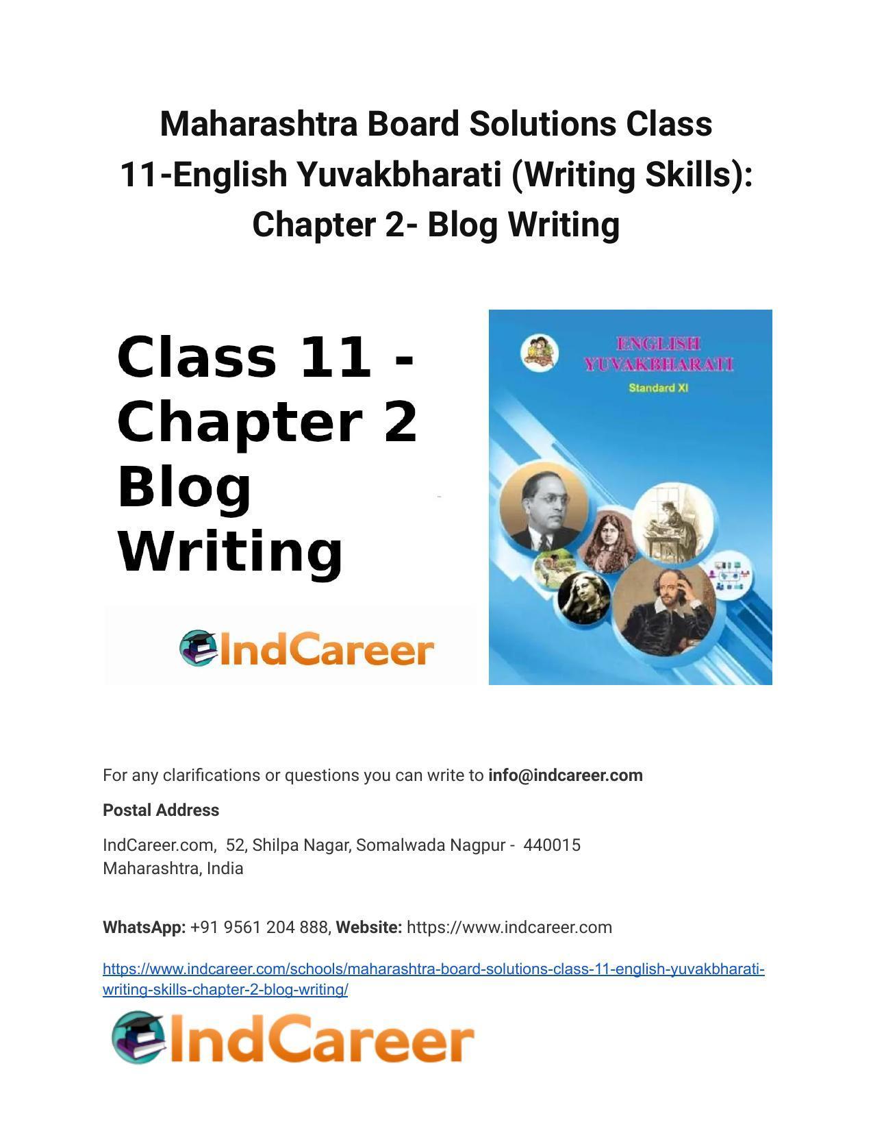 Maharashtra Board Solutions Class 11-English Yuvakbharati (Writing ...