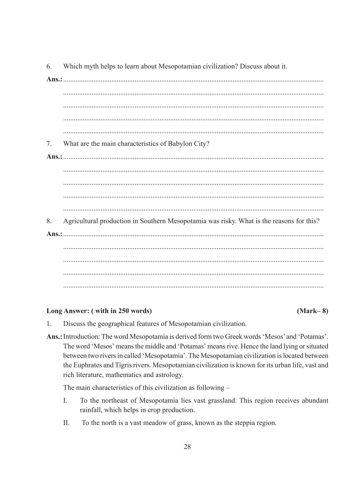 Tripura Board Class 11 History English Version Workbooks - Page 28