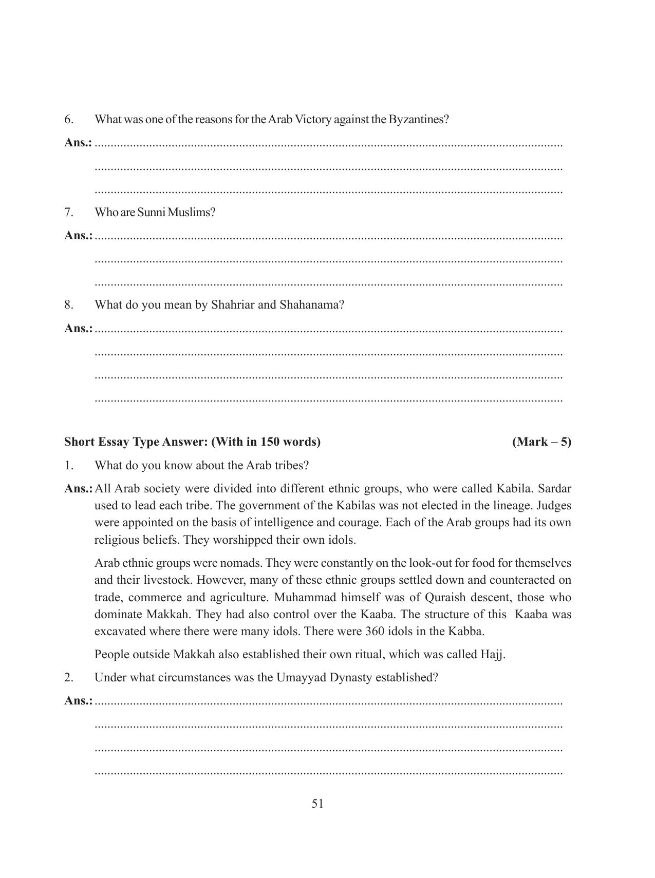 Tripura Board Class 11 History English Version Workbooks - Page 51