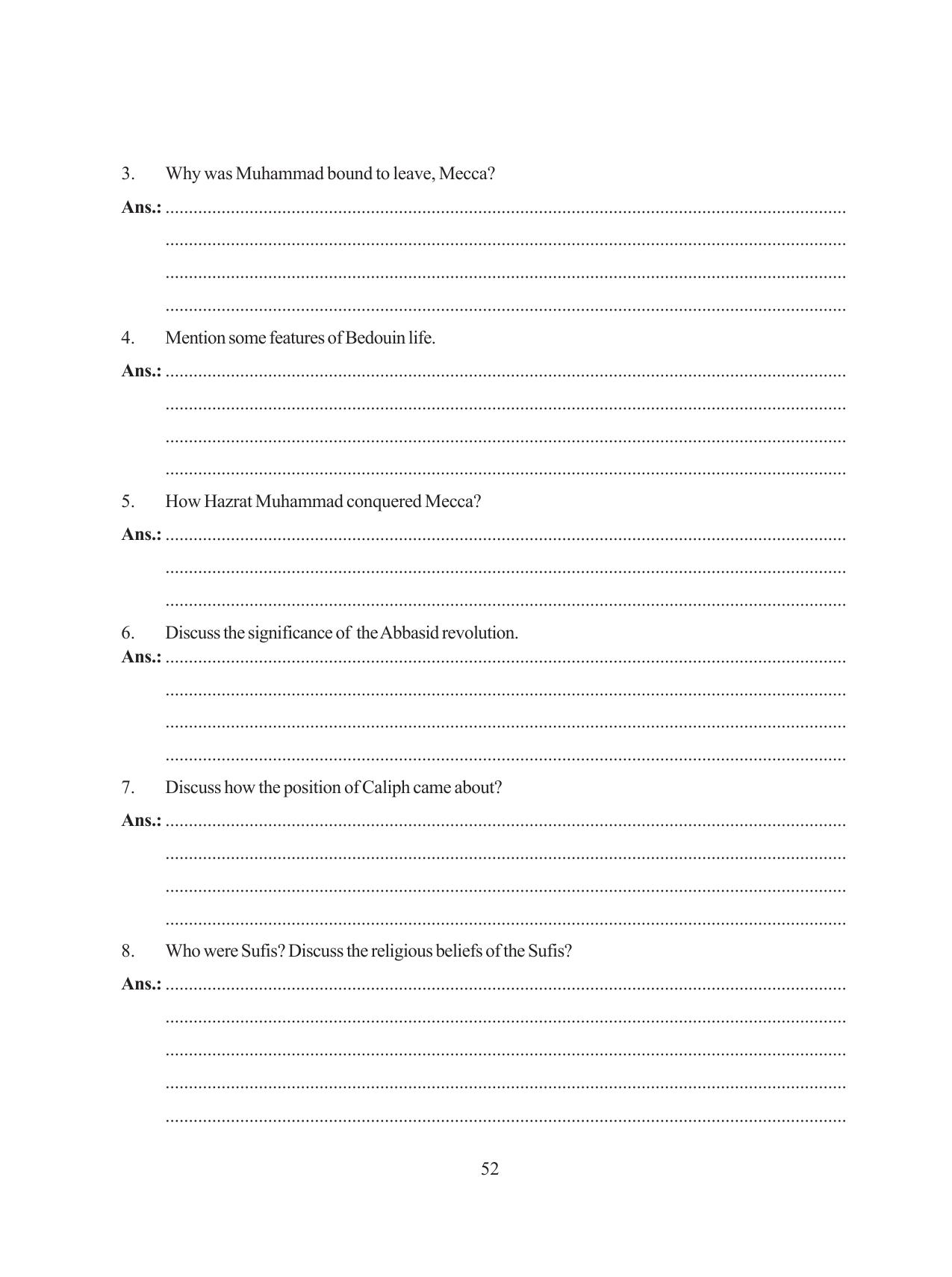 Tripura Board Class 11 History English Version Workbooks - Page 52