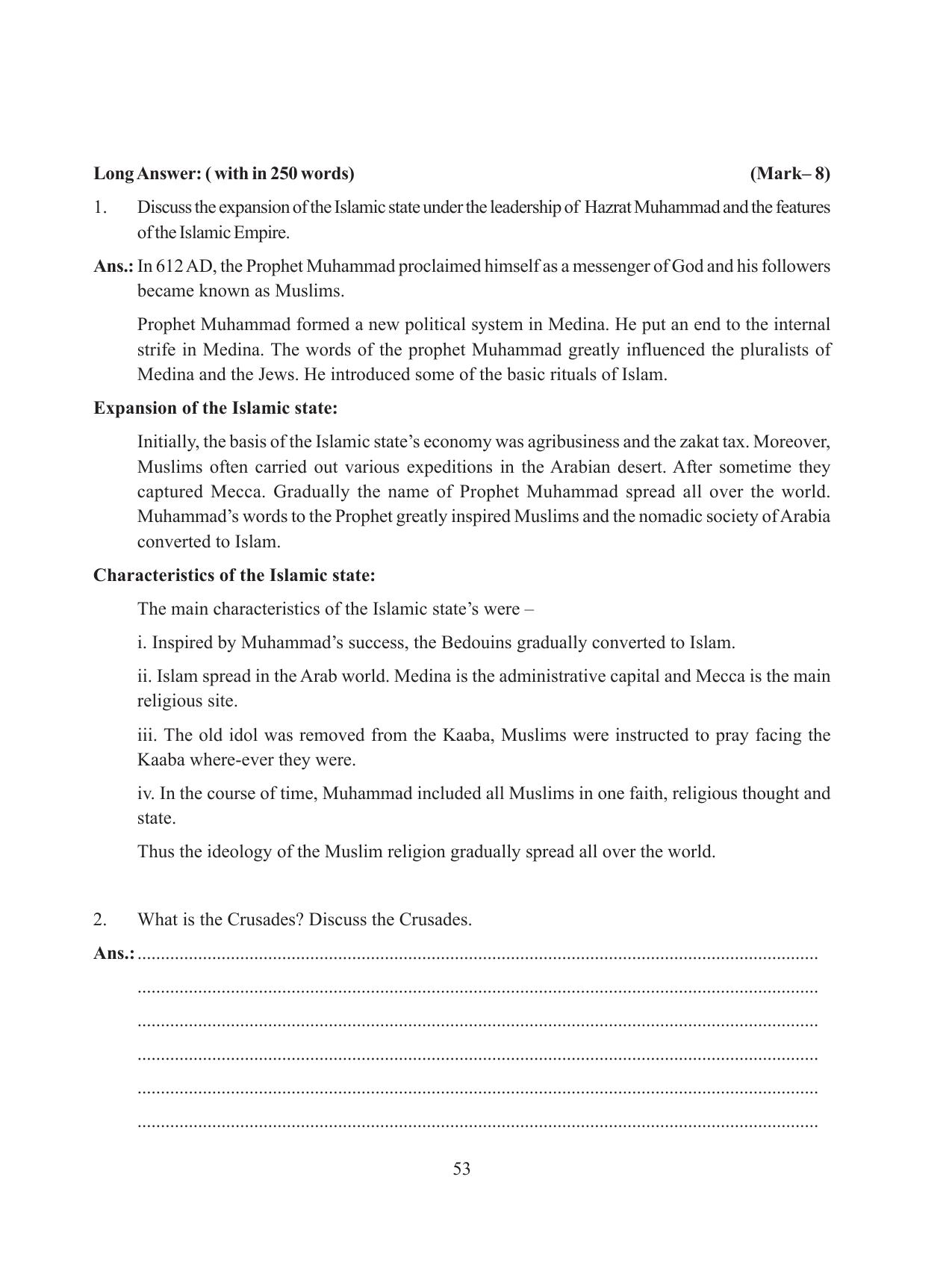 Tripura Board Class 11 History English Version Workbooks - Page 53