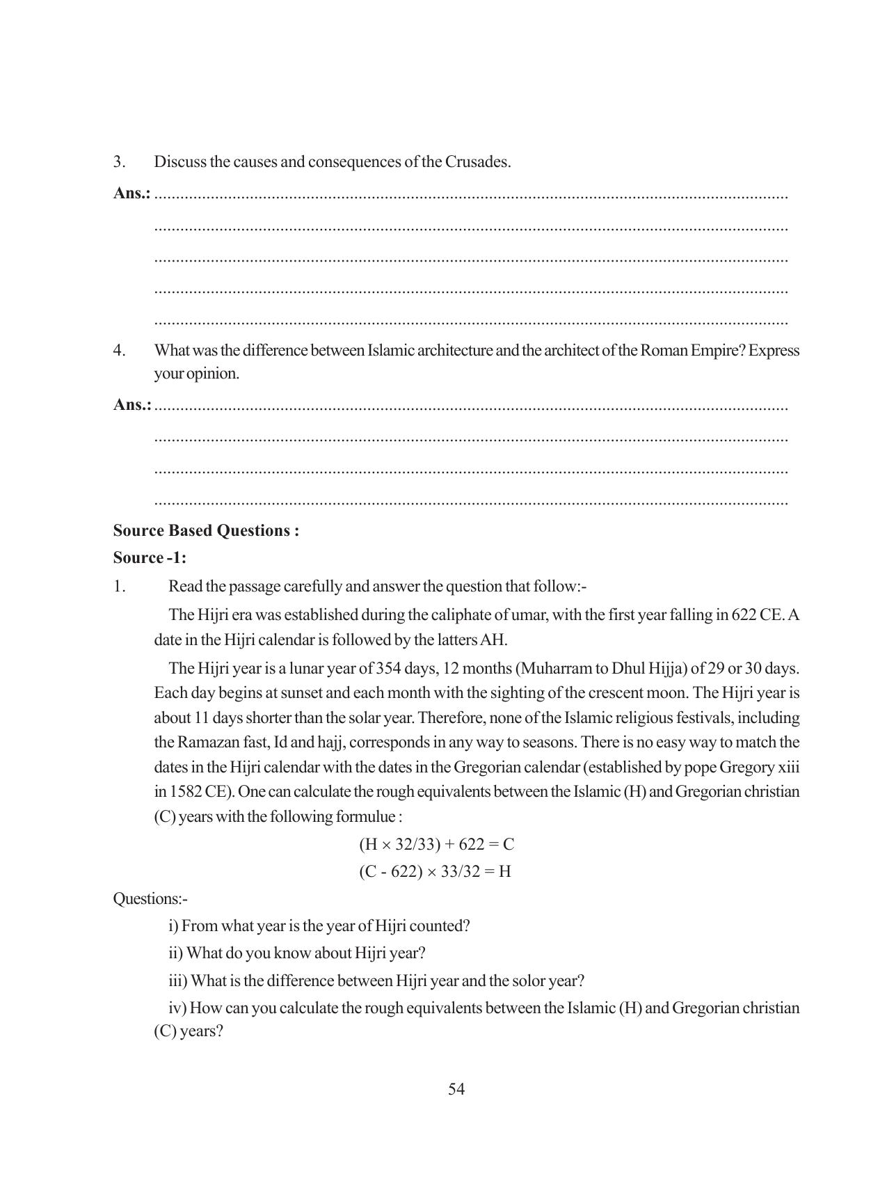 Tripura Board Class 11 History English Version Workbooks - Page 54