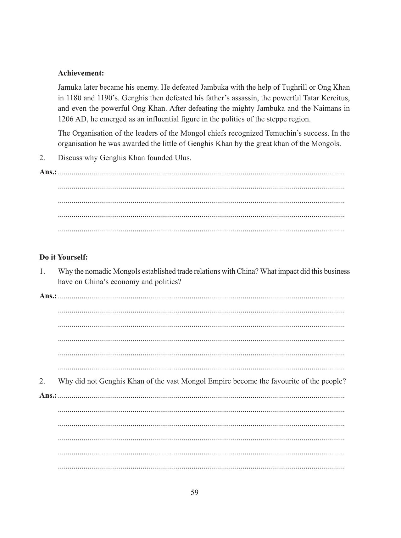 Tripura Board Class 11 History English Version Workbooks - Page 59